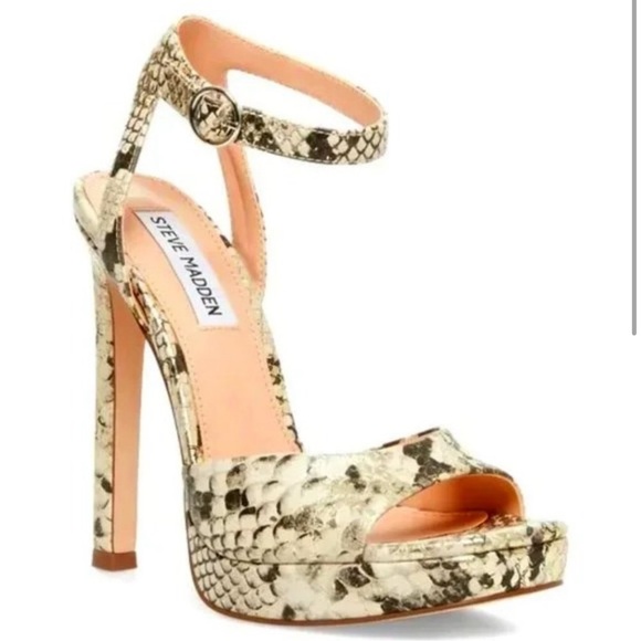 New STEVE MADDEN Luv Metallic Snake Ankle Strap Platform Stiletto Sandals 7.5 - Picture 6 of 6